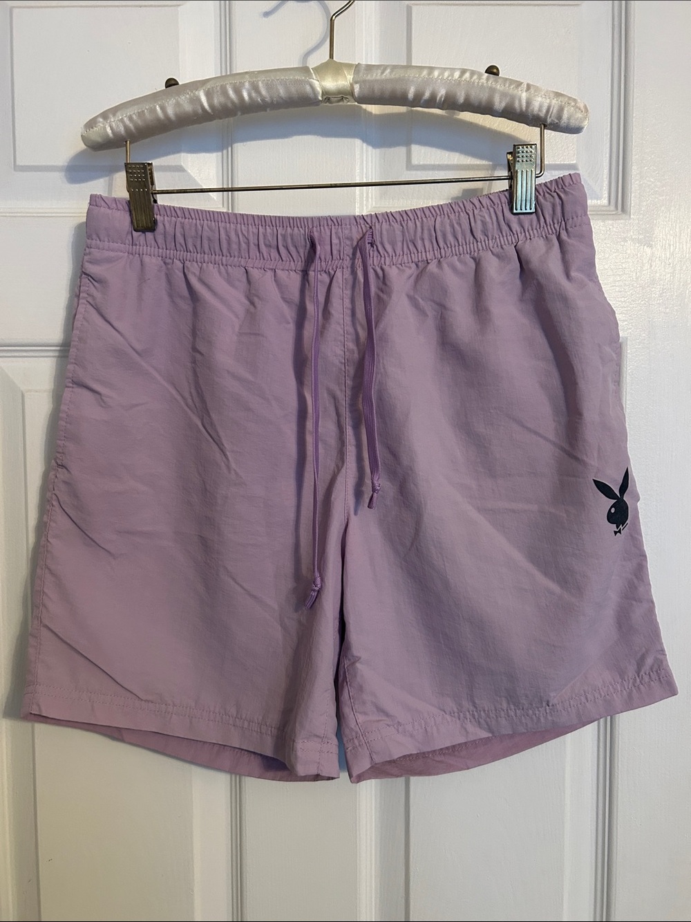 PLAYBOY Lilac Casual Swim Drawstring Shorts with Black Bunny Logo